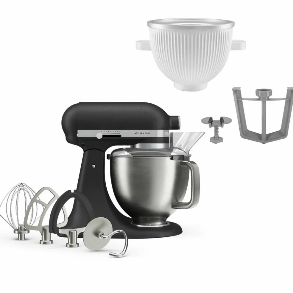 Artisan Plus köksmaskin med glasstillbehör, medallion silver