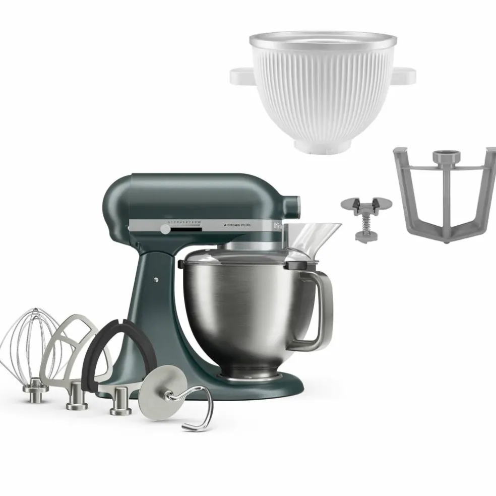 Artisan Plus köksmaskin med glasstillbehör, iron ore