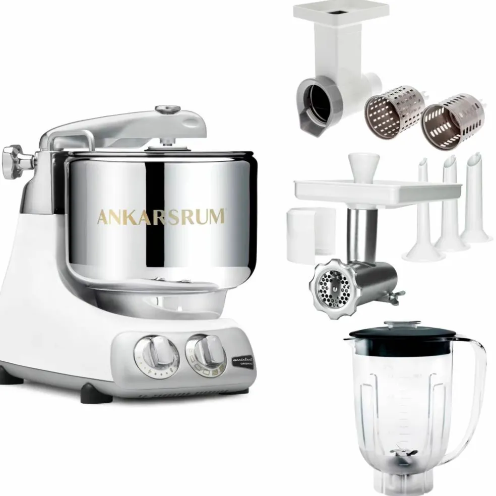 Assistent Original AKM 6230 köksassistent med köttkvarn, skärtillsats och mixerkanna, light creme