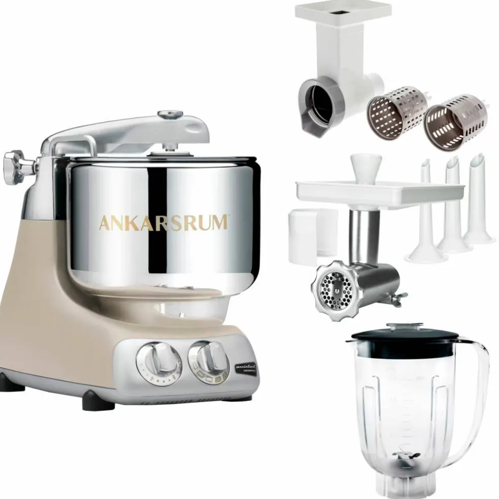 Assistent Original AKM 6230 köksassistent med köttkvarn, skärtillsats och mixerkanna, glossy white