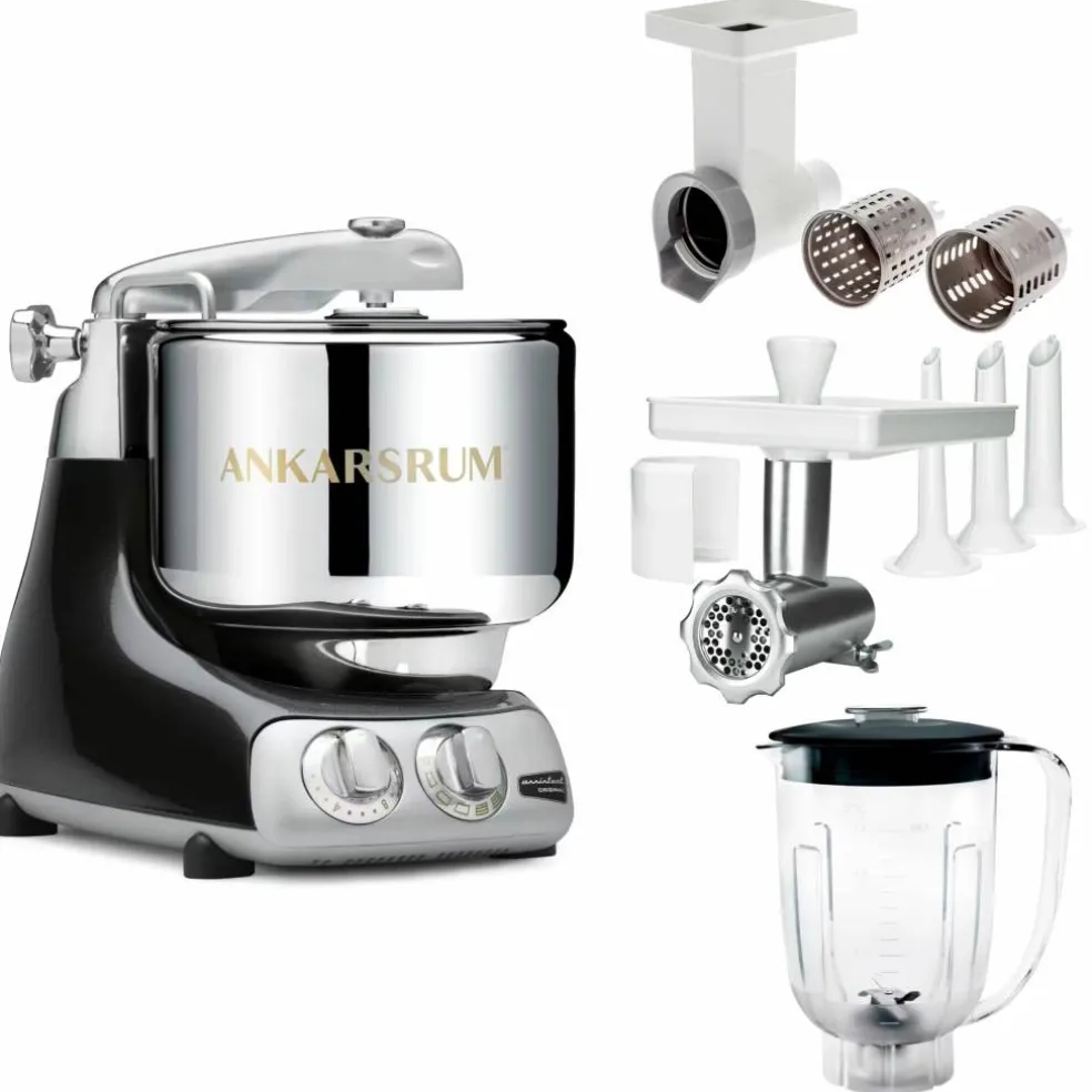 Assistent Original AKM 6230 köksassistent med köttkvarn, skärtillsats och mixerkanna, glossy white