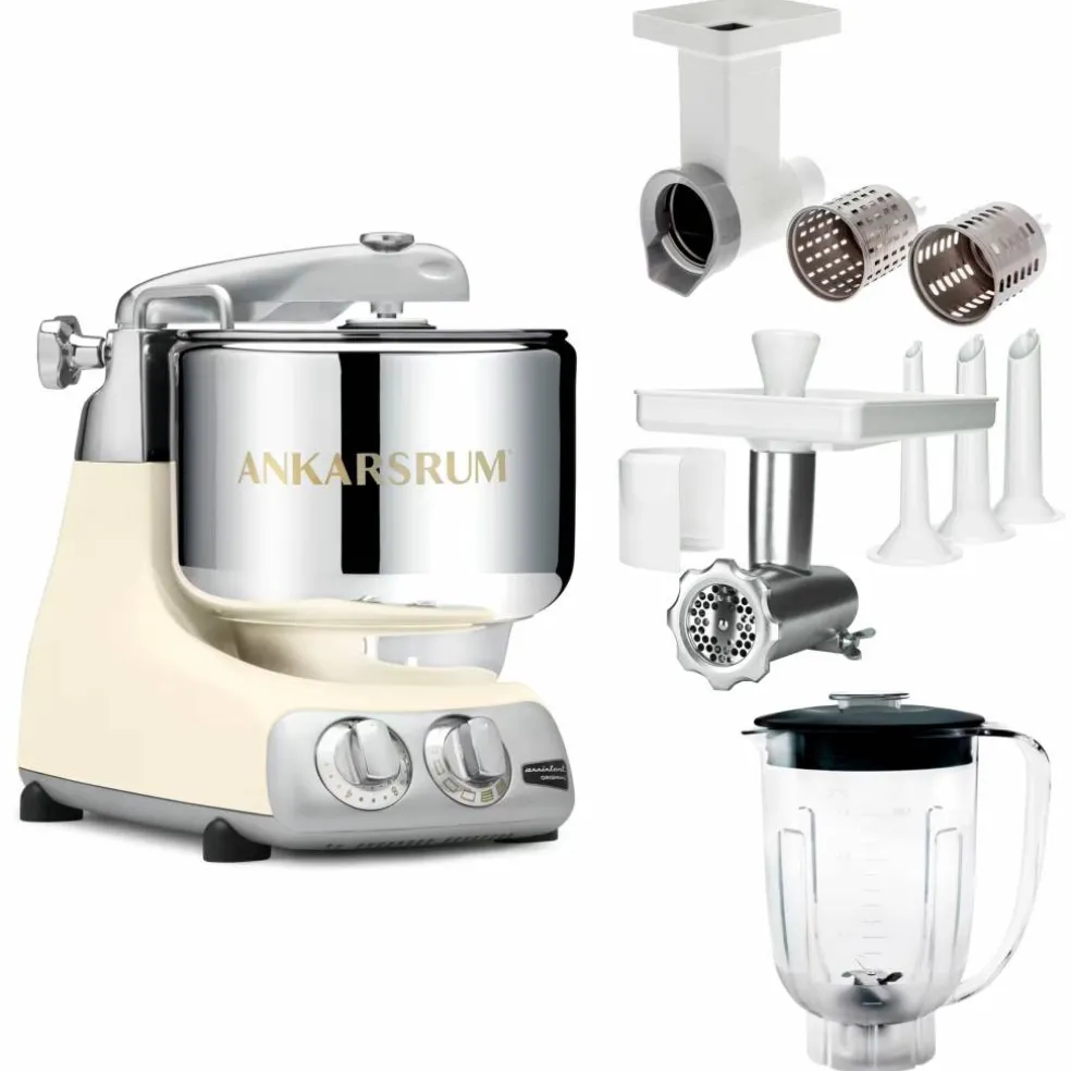 Assistent Original AKM 6230 köksassistent med köttkvarn, skärtillsats och mixerkanna, glossy white