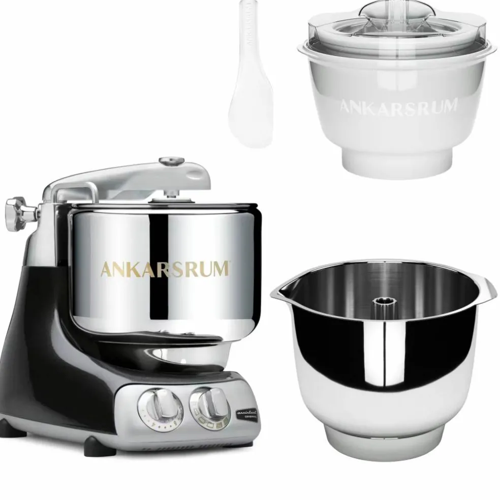 Assistent Original AKM 6230 köksmaskin med glasstillbehör och extra vispskål, black chrome