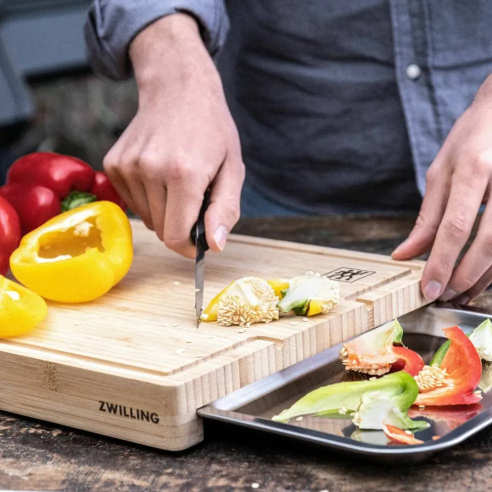BBQ+ skärbräda med bricka 39x30 cm, bambu/rostfritt stål