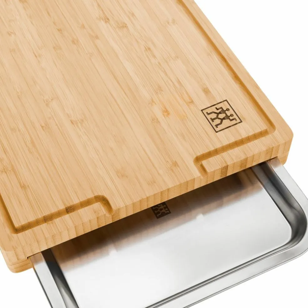 BBQ+ skärbräda med bricka 39x30 cm, bambu/rostfritt stål