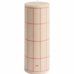Blockljus large, off-white/red grid check