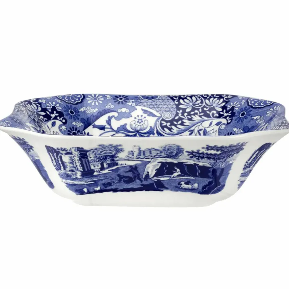 Blue Italian serveringsskål, fyrkantig