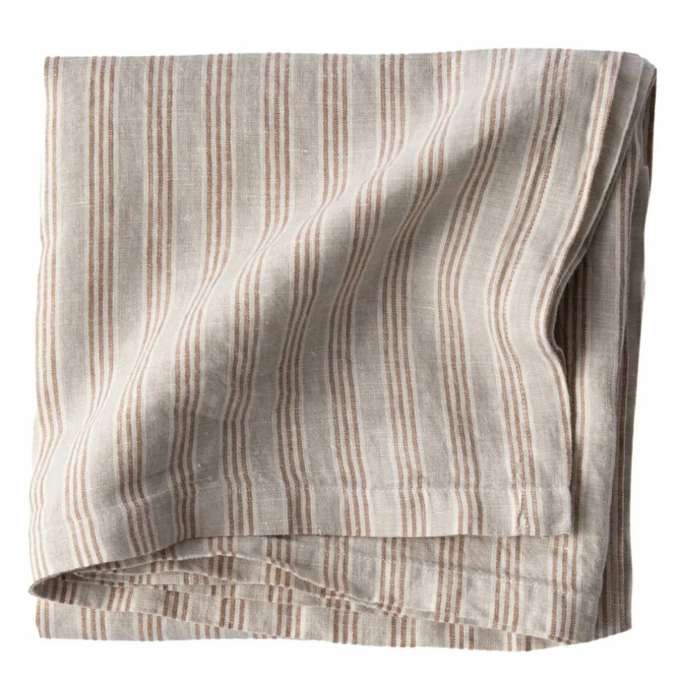 Bordsduk i linne 145x145 cm, hazelnut stripe
