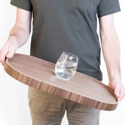 CurveLine serveringsbricka med antislip, large, valnöt/grå