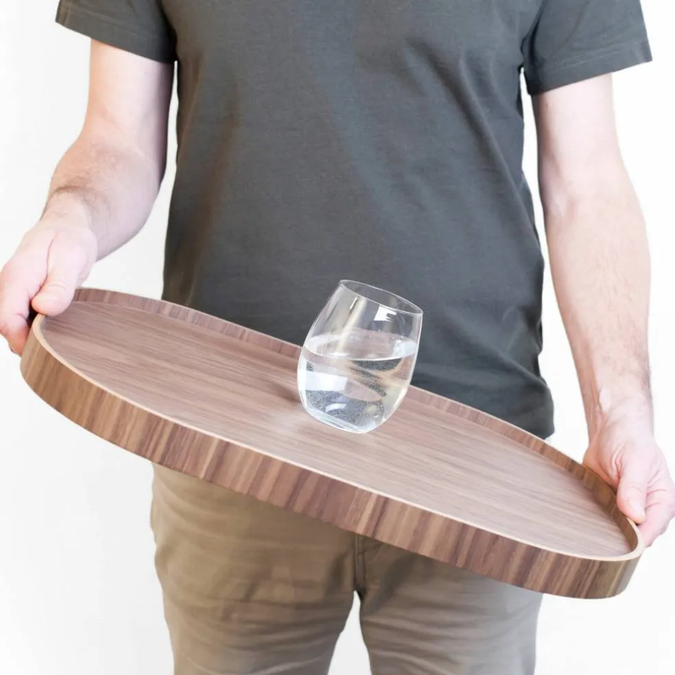 CurveLine serveringsbricka med antislip, large, valnöt/grå