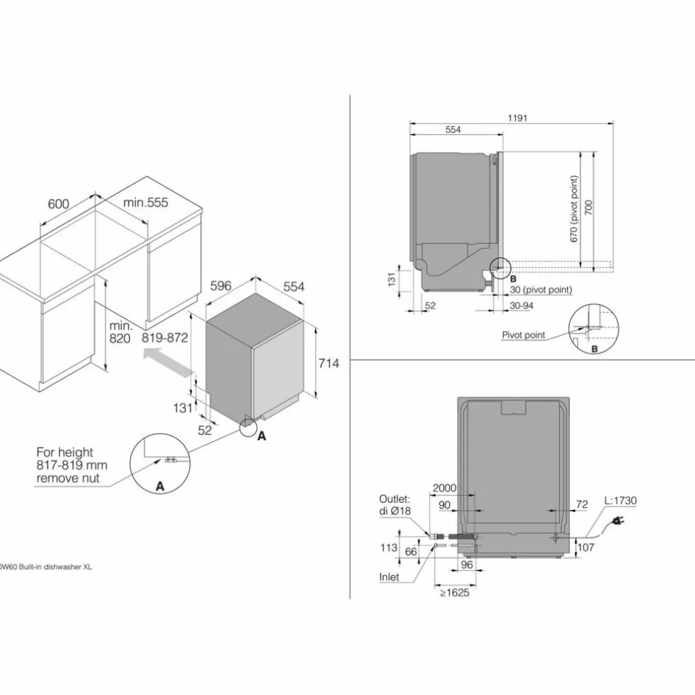 DBI344IB.S XL inbyggd diskmaskin 14 kuvert, stål