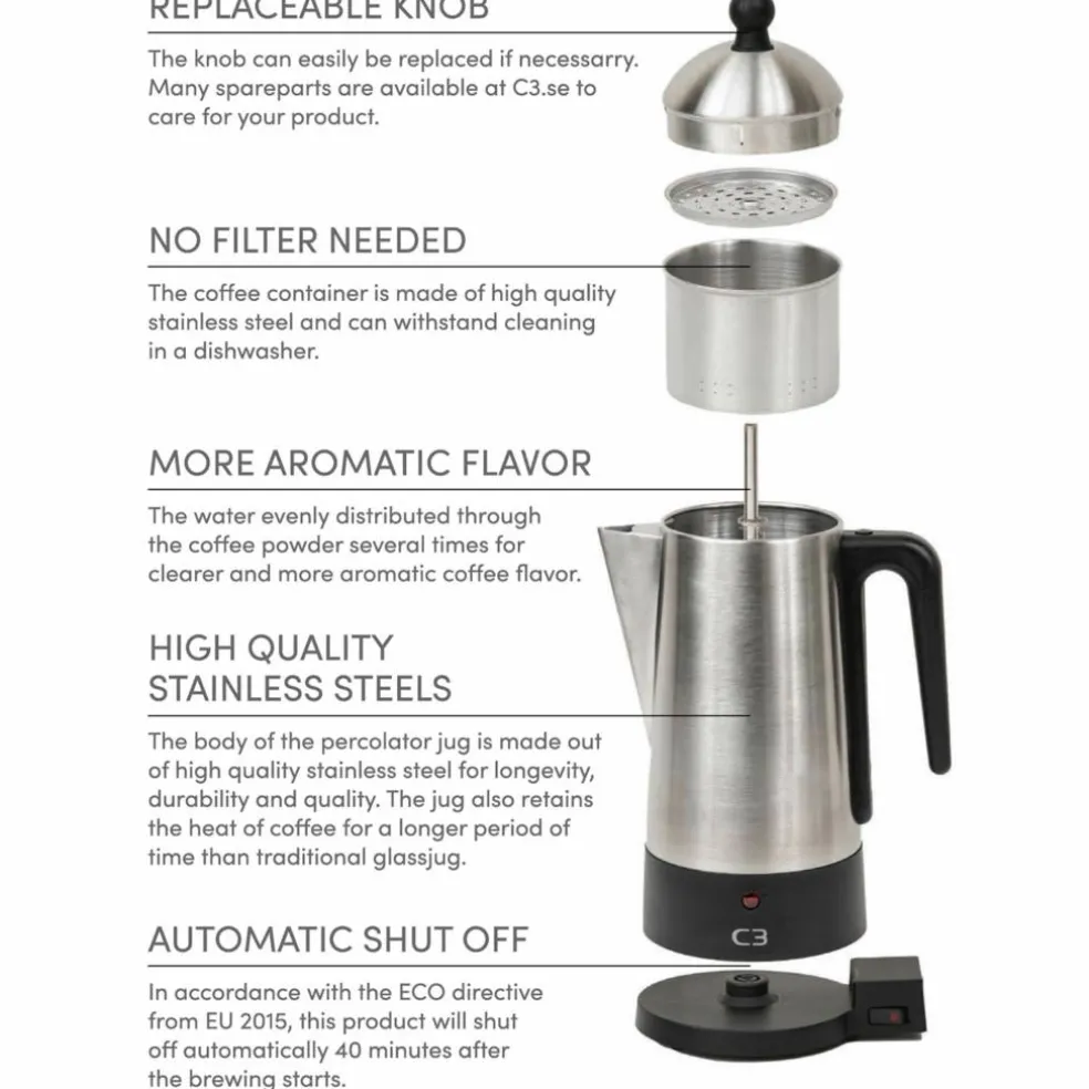 Design perkolator 6 koppar, rostfritt stål