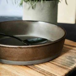 Djup tallrik i stengods 19,4 cm, metallisk brun
