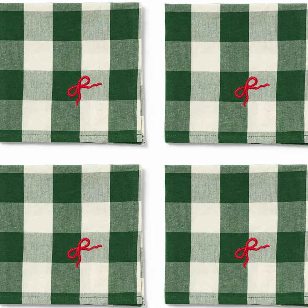 Elsa Bow servetter 40×40 cm 4-pack, grön/beige