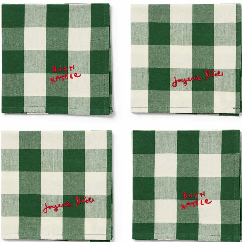 Elsa Christmas servetter 4-pack 40×40 cm, grön/beige