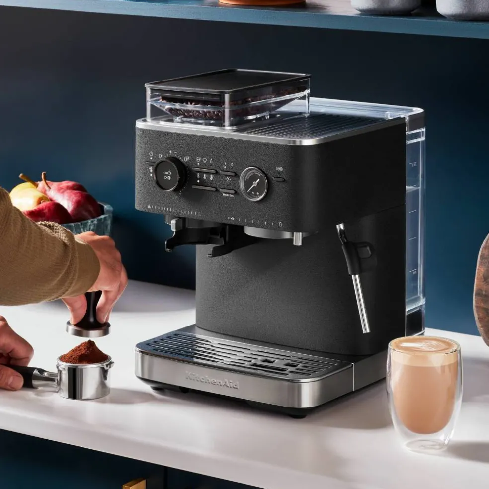 Espressomaskin med kaffekvarn, cast iron black