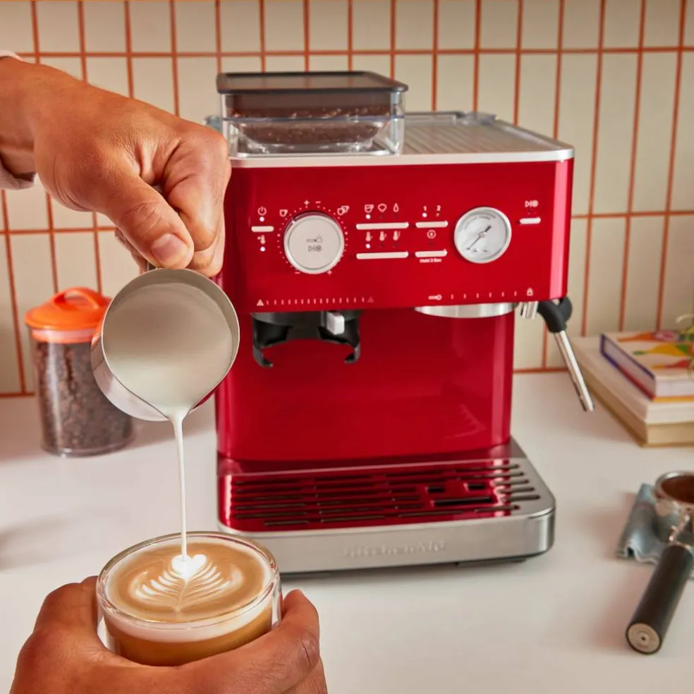 Espressomaskin med kaffekvarn, porcelain white