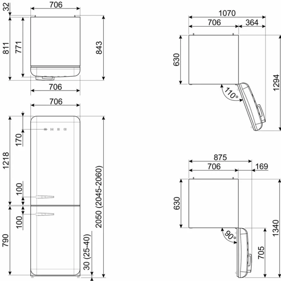 FAB38RRD6 högerhängd kyl/frys 70 cm, röd