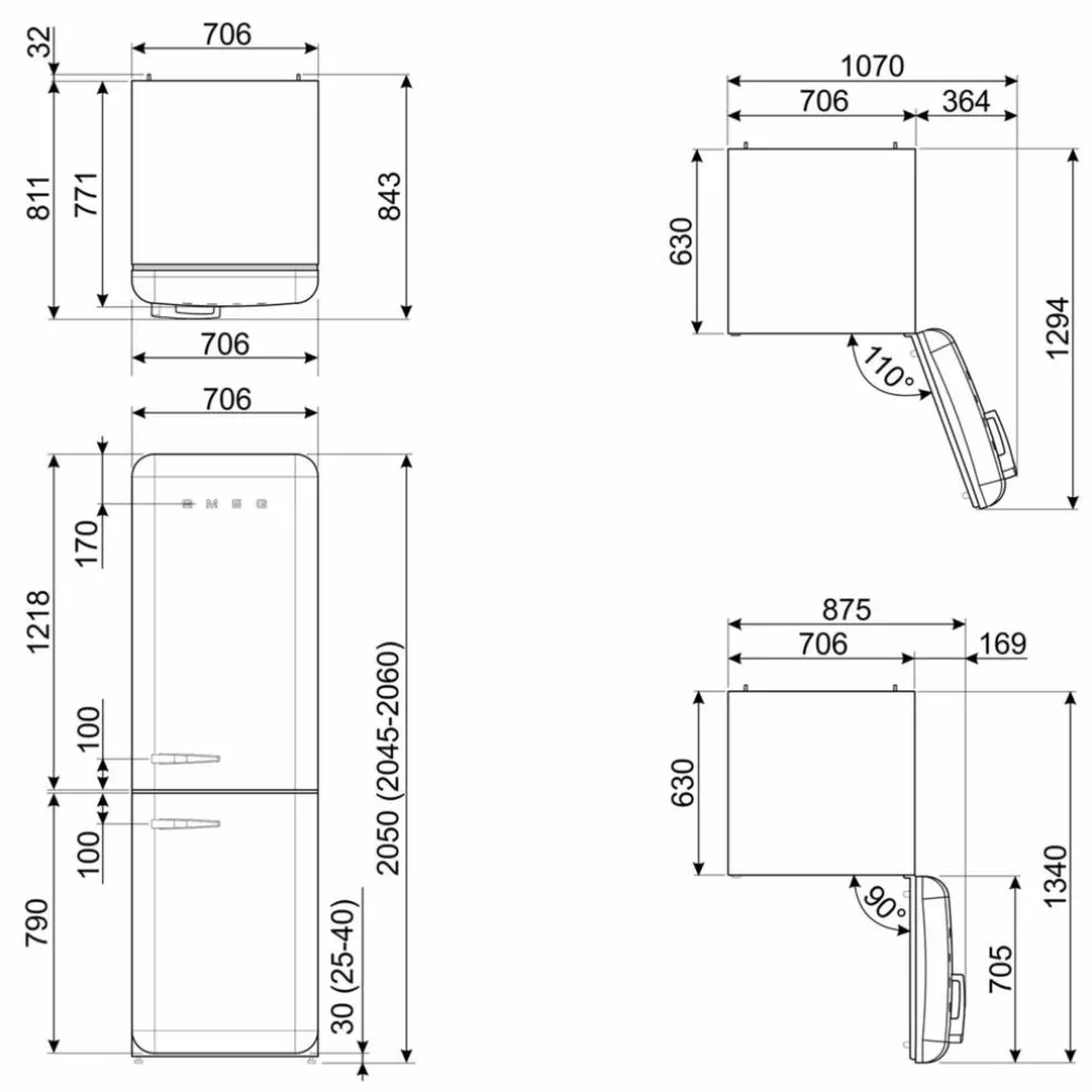 FAB38RRD6 högerhängd kyl/frys 70 cm, röd