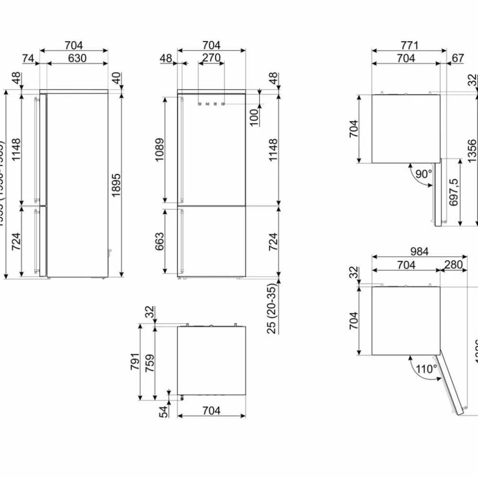 FA8005RPO6 högerhängd kyl/frys 70 cm, creme