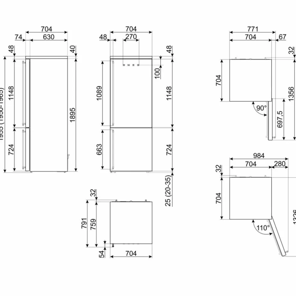FA8005RPO6 högerhängd kyl/frys 70 cm, creme
