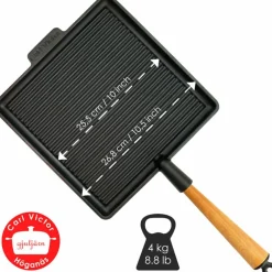 Fyrkantig gjutjärnsgrillpanna 28 cm, stålhandtag