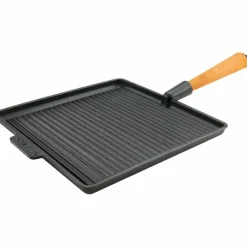 Fyrkantig gjutjärnsgrillpanna 28 cm, stålhandtag