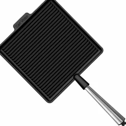 Fyrkantig gjutjärnsgrillpanna 28 cm, stålhandtag