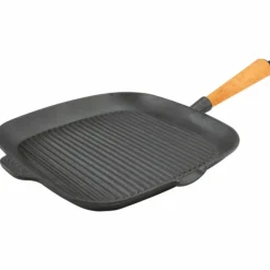 Fyrkantig gjutjärnsgrillpanna 28 cm med höga kanter, stålhandtag