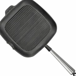 Fyrkantig gjutjärnsgrillpanna 28 cm med höga kanter, stålhandtag