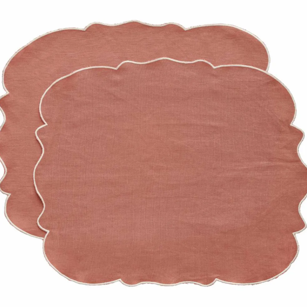 Gia bordstablett linne 45 × 35 cm 2-pack, rosa/vit