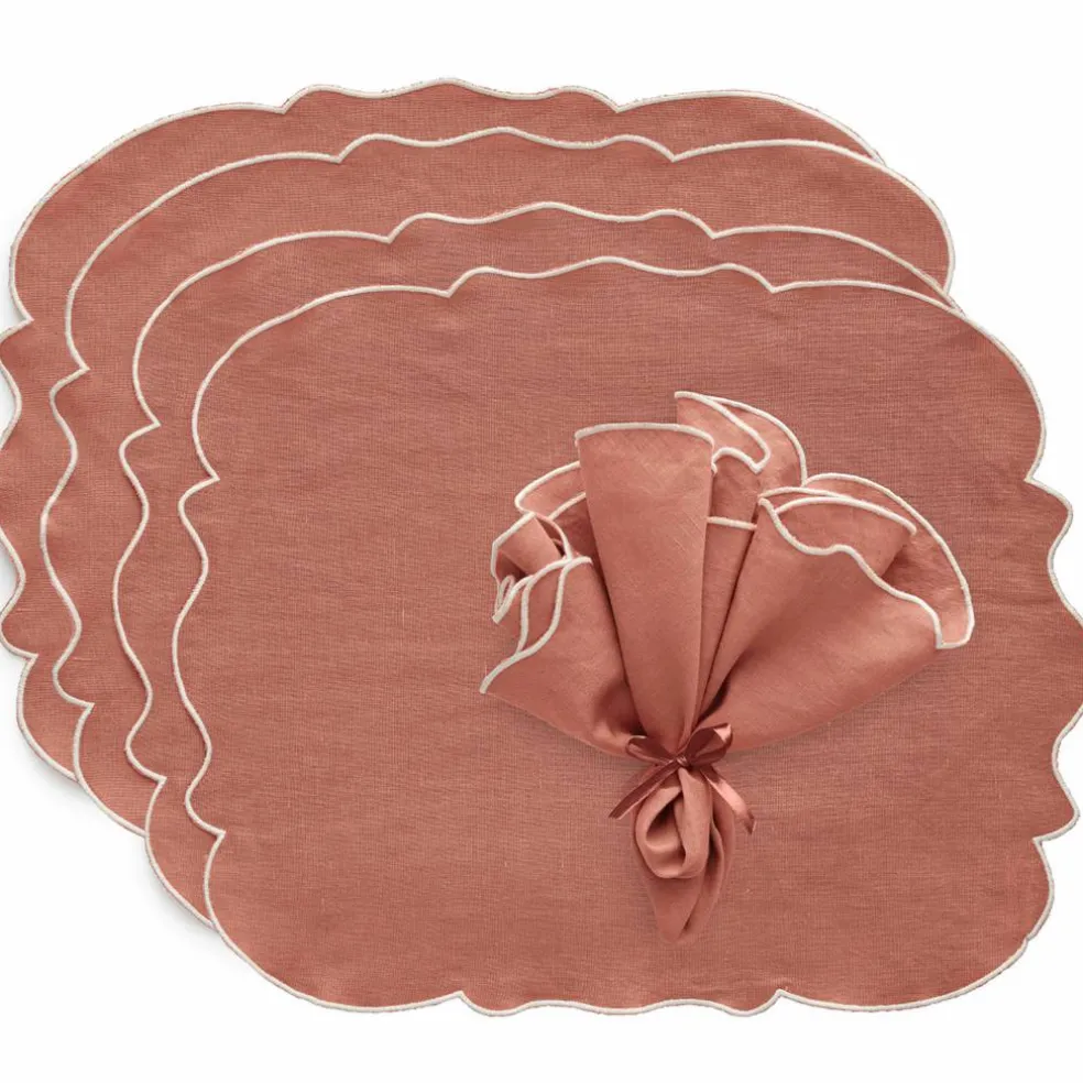 Gia bordstablett linne 45 × 35 cm 2-pack, rosa/vit