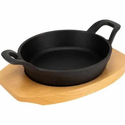 Gjutjärns Serveringsgryta 10 cm, underlägg i trä