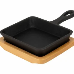 Gjutjärns Serveringspanna 12 cm, underlägg i trä