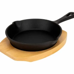 Gjutjärns Serveringspanna 16 cm, underlägg i trä