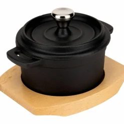 Gjutjärns Serveringspanna 16 cm, underlägg i trä