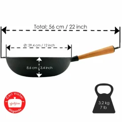 Gjutjärnswok 30 cm, handtag i bokträ