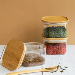 Glasburk med bambulock 10x10 cm 3-pack