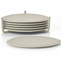 Glasunderlägg + hållare 6 st, taupe