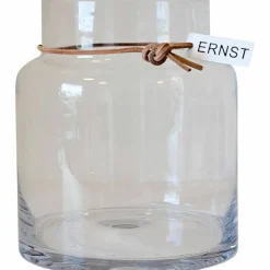 Glasvas med läderband 18 cm