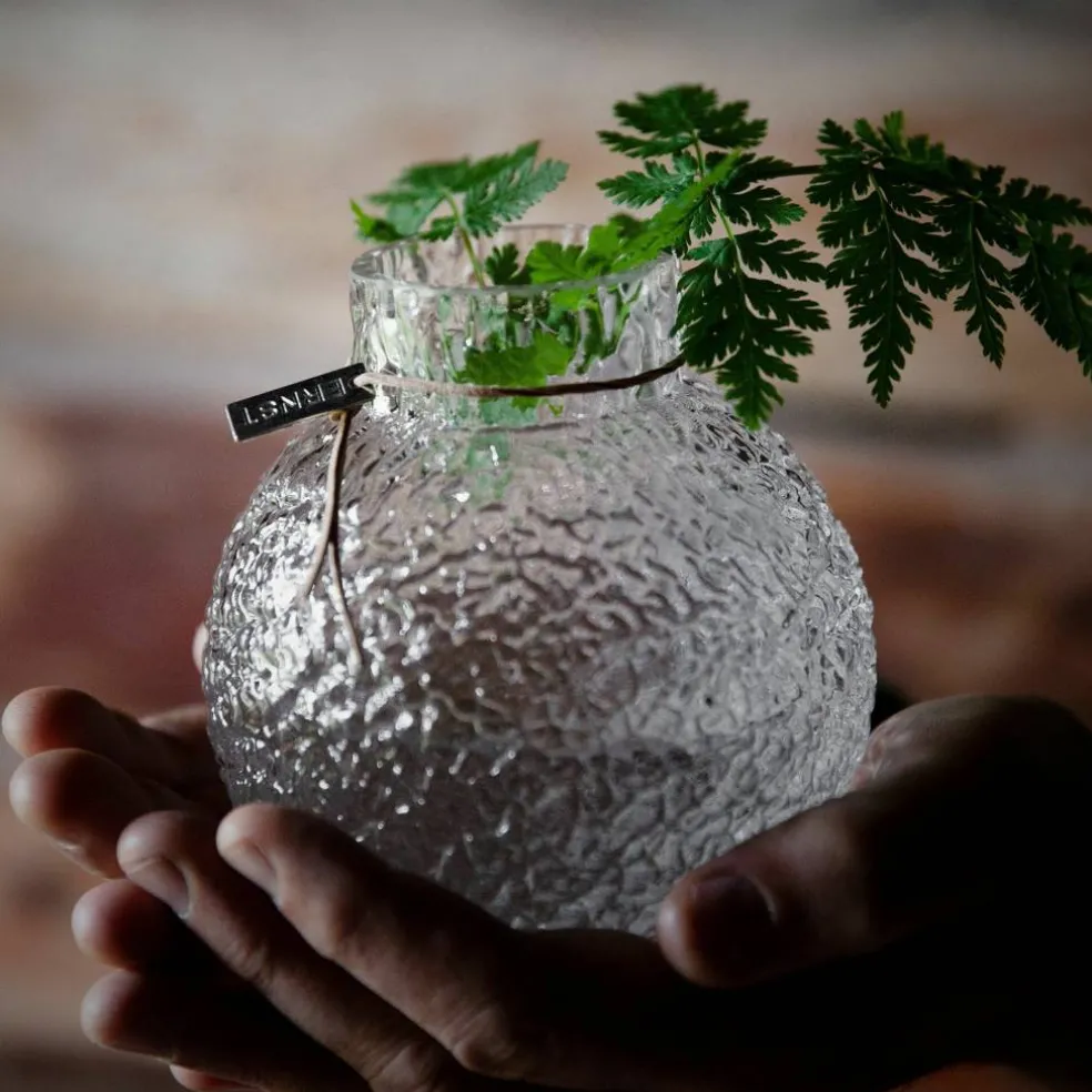 Glasvas med rund mönstrad struktur, 14 cm