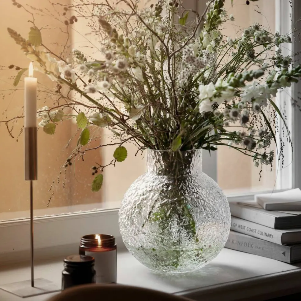 Glasvas med rund mönstrad struktur, 14 cm