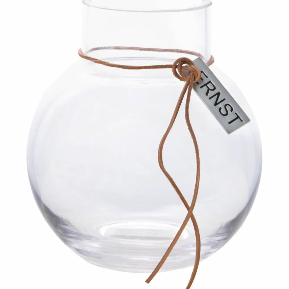 Glasvas Rund med Läderband 14 cm