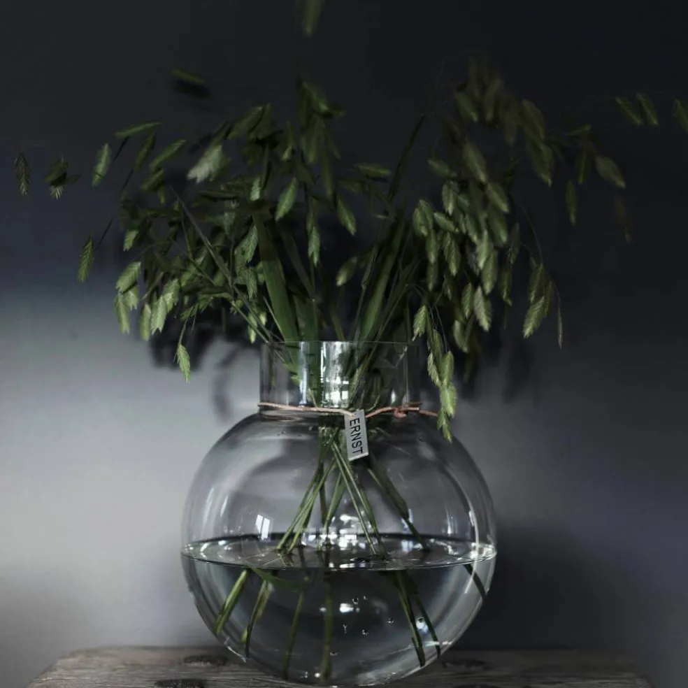 Glasvas Rund med Läderband 25 cm