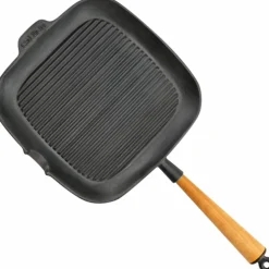 Grillpanna i gjutjärn 28x28 cm, handtag i bokträ