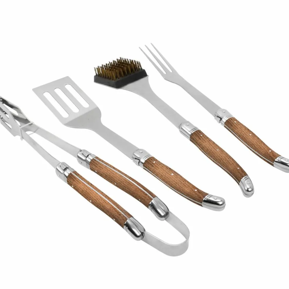Grillset i aluminiumväska 4 delar, ekhandtag