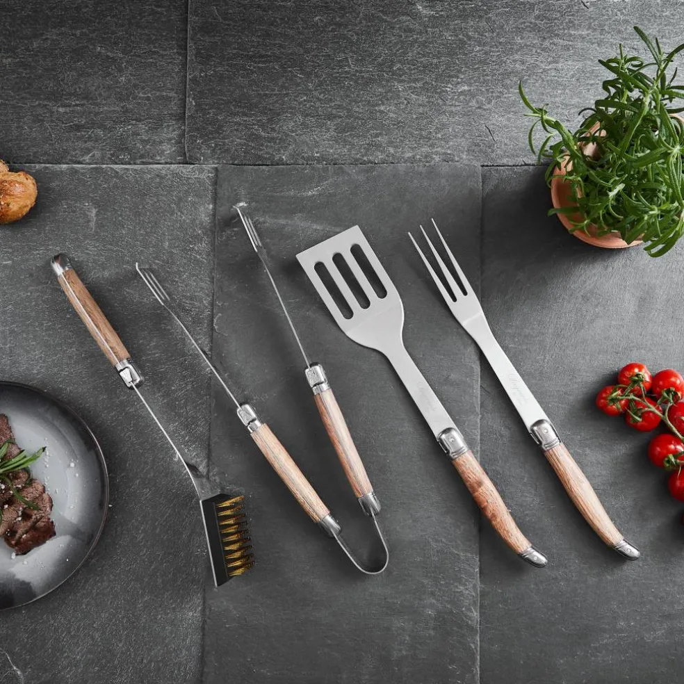 Grillset i aluminiumväska 4 delar, ekhandtag