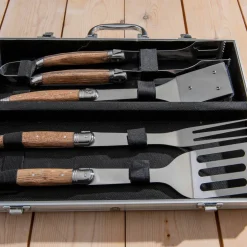 Grillset i aluminiumväska 4 delar, ekhandtag