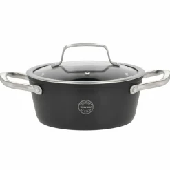 Gryta med glaslock 2,1 liter 20 cm, svart aluminium