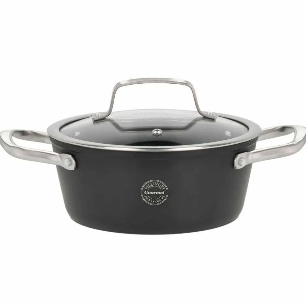 Gryta med glaslock 2,1 liter 20 cm, svart aluminium
